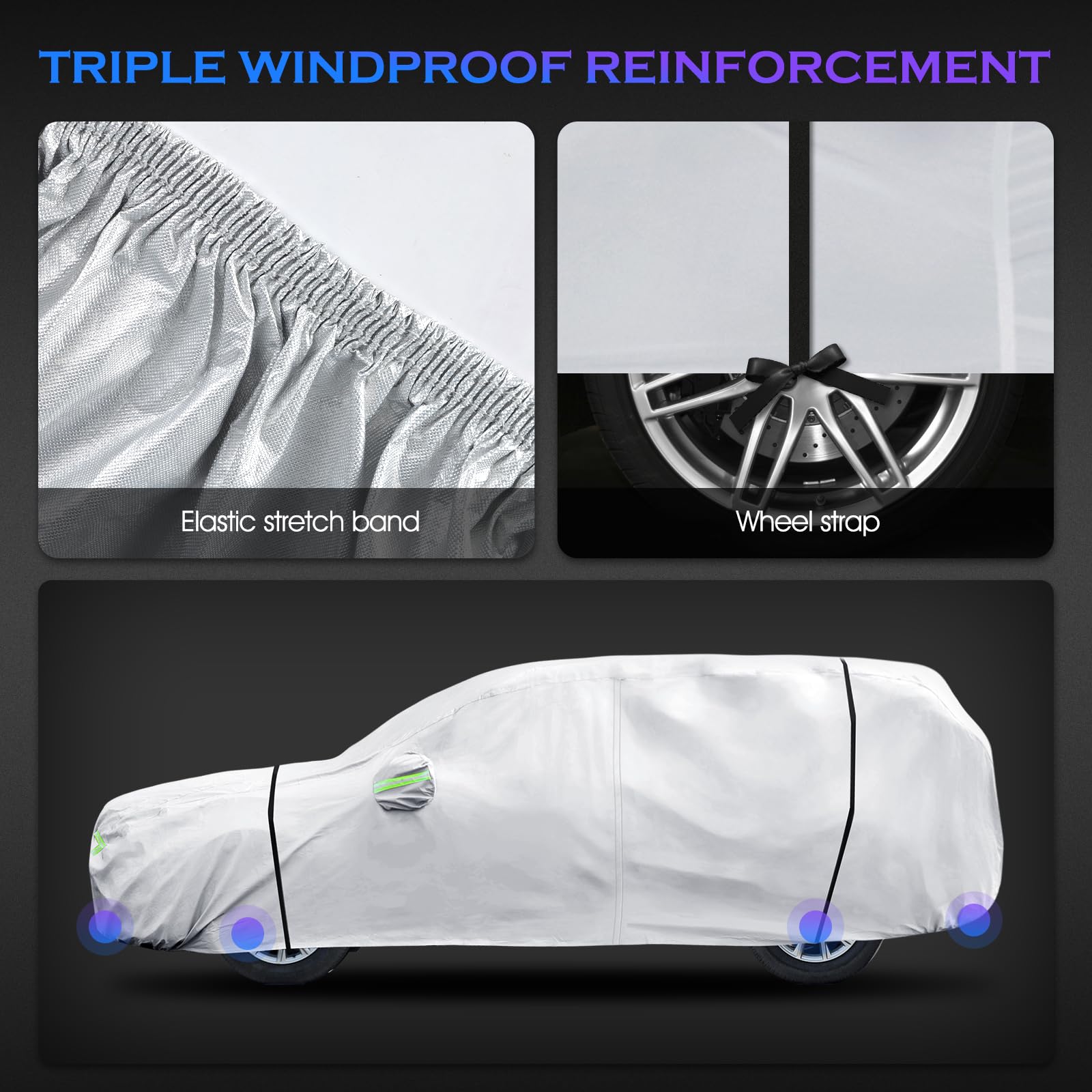 Qualencey windproof strap and wheel attachment securing cover in strong gusts