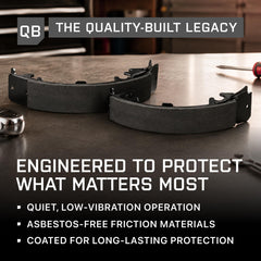 Quality-Built brake shoes being installed in rear drum for fast replacement