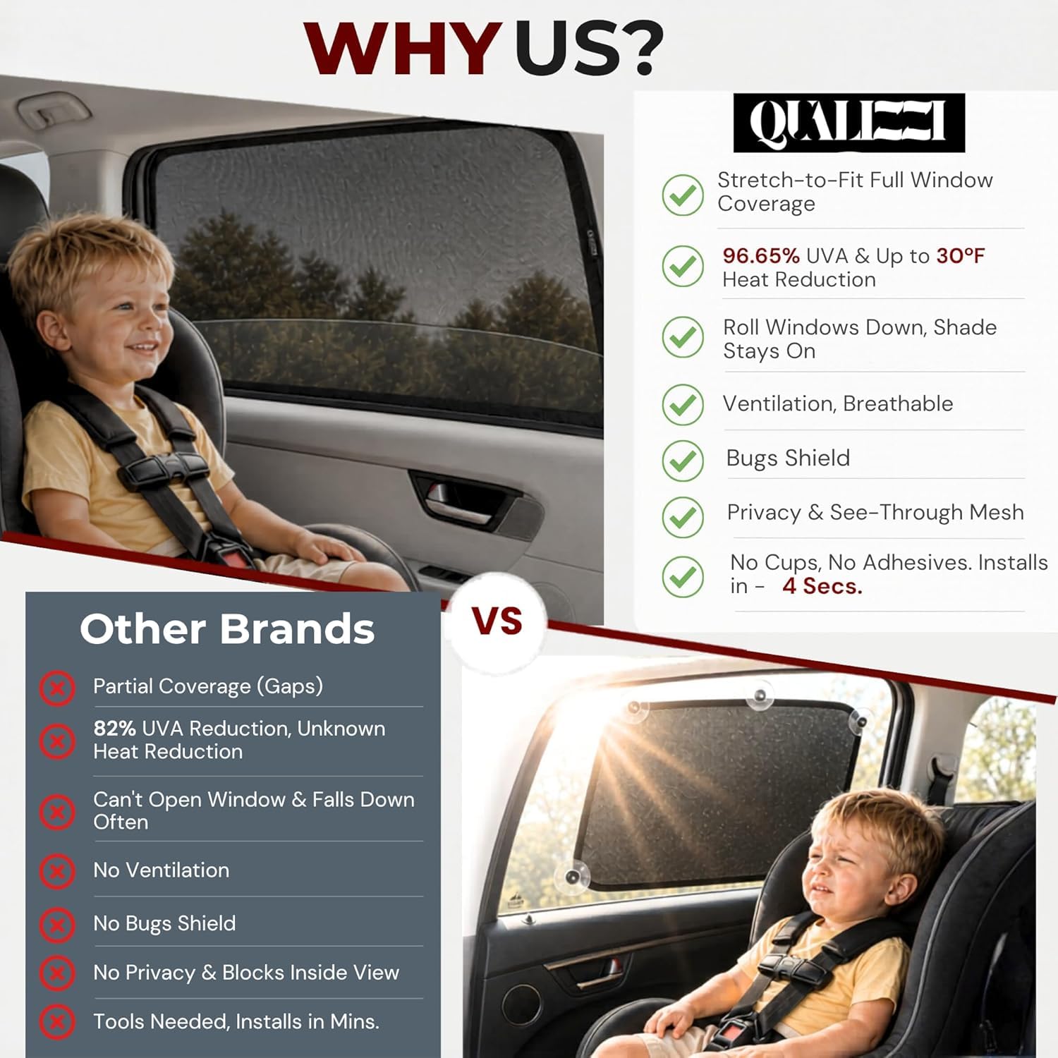 Qualizzi shade with window down demonstrating airflow and bug barrier