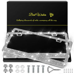 QUANQIUFEI front view of silver bling license plate frame adds stylish shine