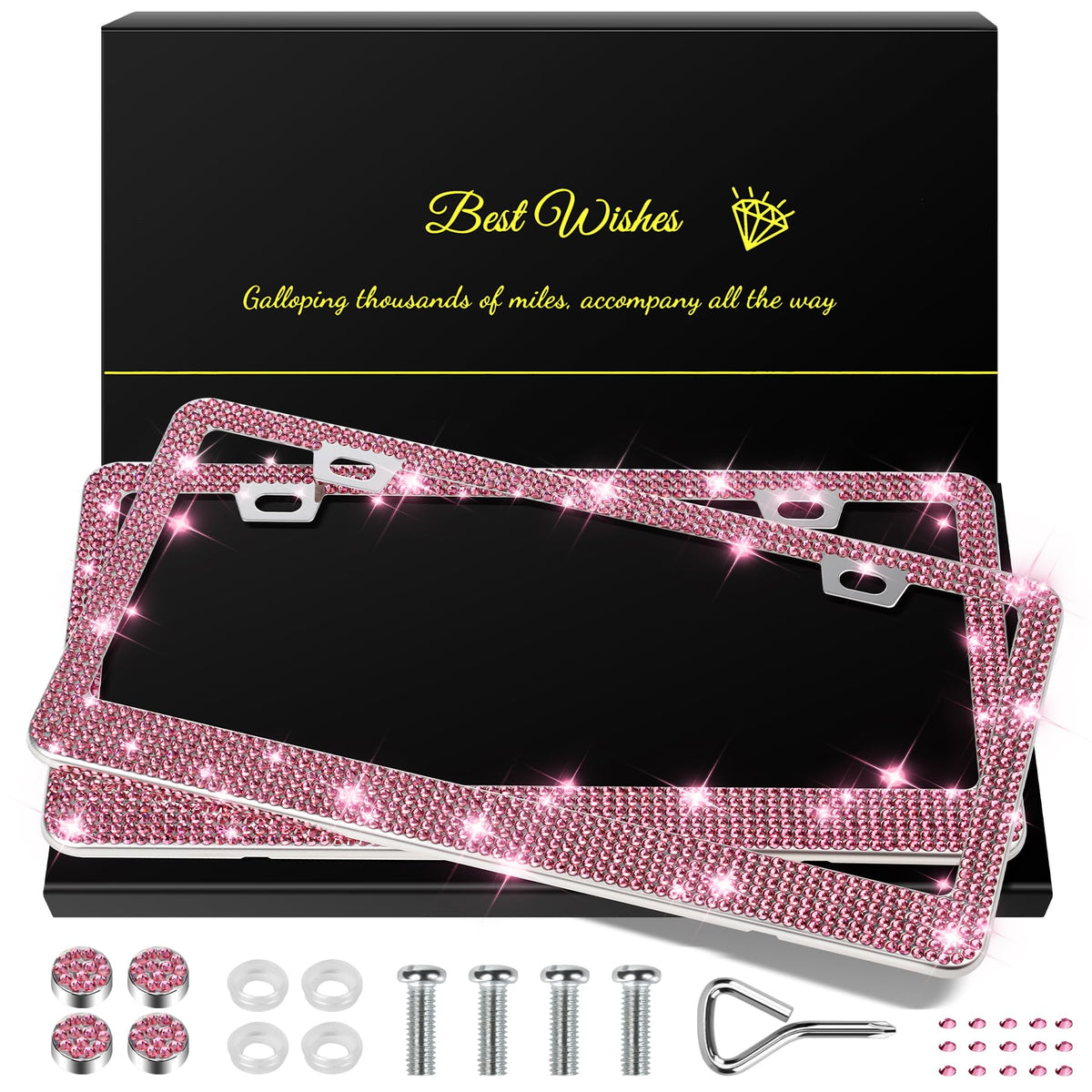 QUANQIUFEI front packaging showing dark pink bling frame and gift box for easy gifting