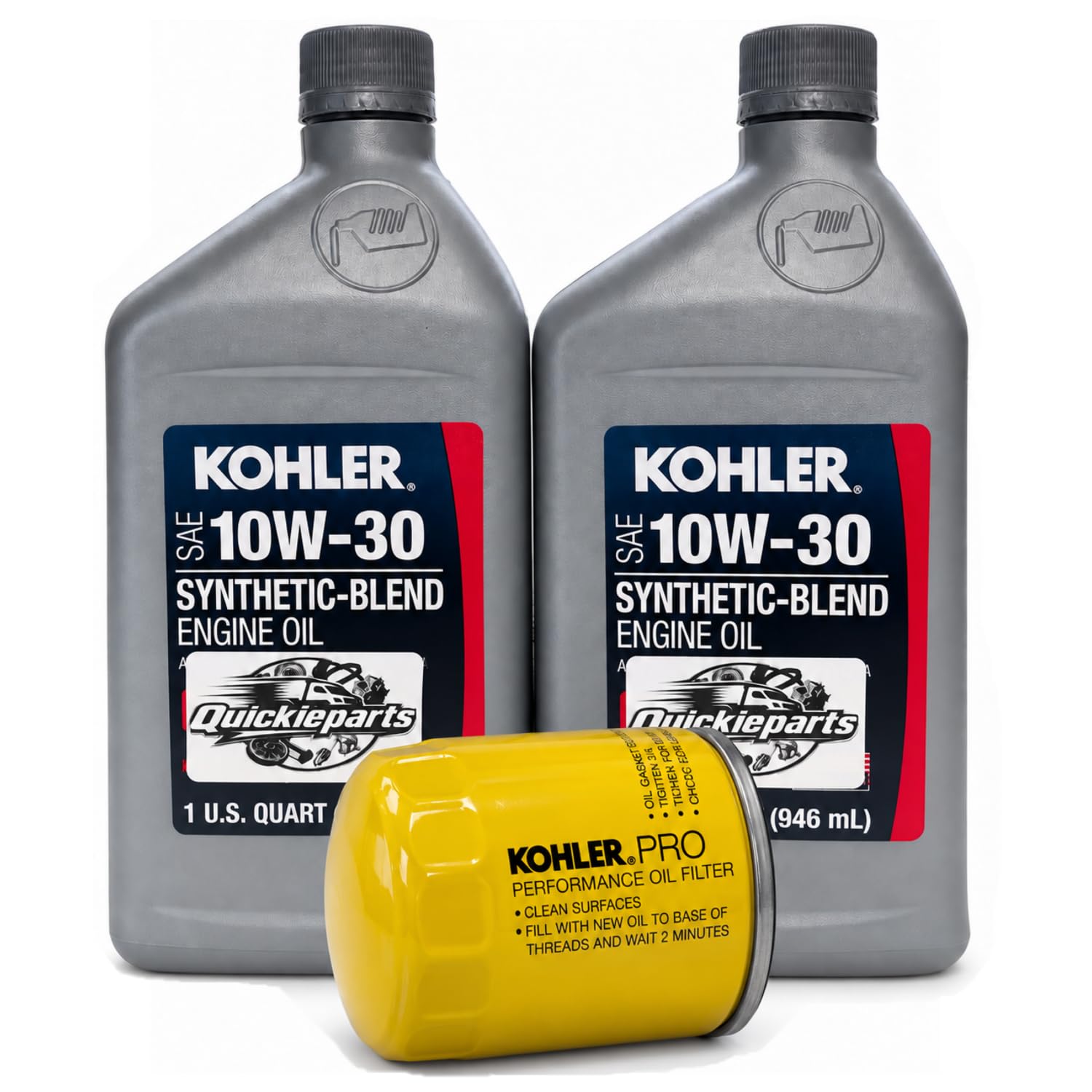 QUICKIEPARTS 10W-30 oil pouring close-up demonstrating smooth flow for reliable lubrication