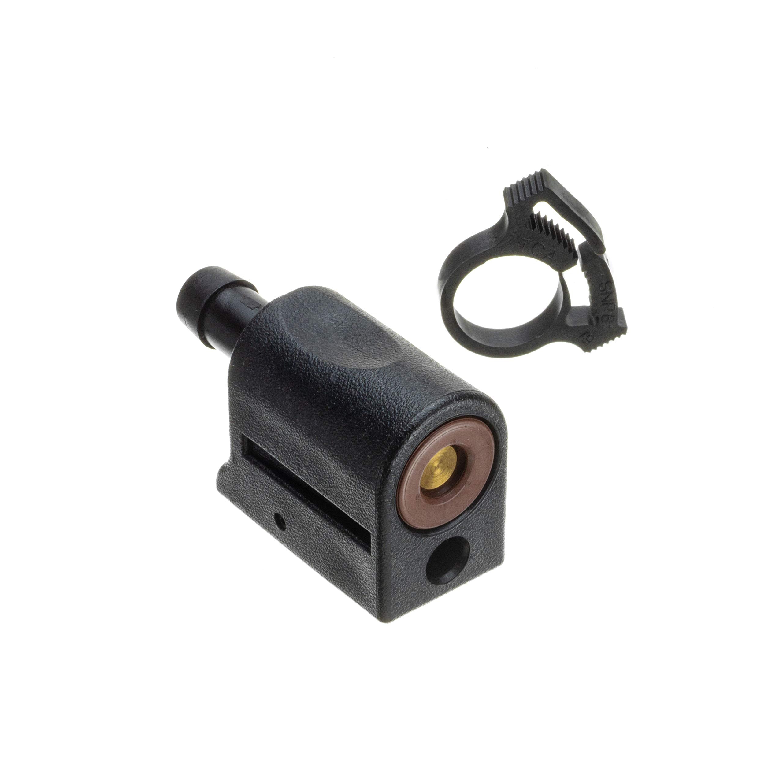 Quicksilver 13563Q3 front view showing clip and barb, ensures secure engine connection