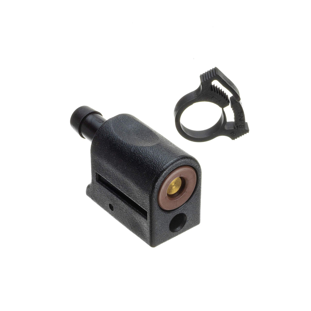 Quicksilver 13563Q3 front view showing clip and barb, ensures secure engine connection