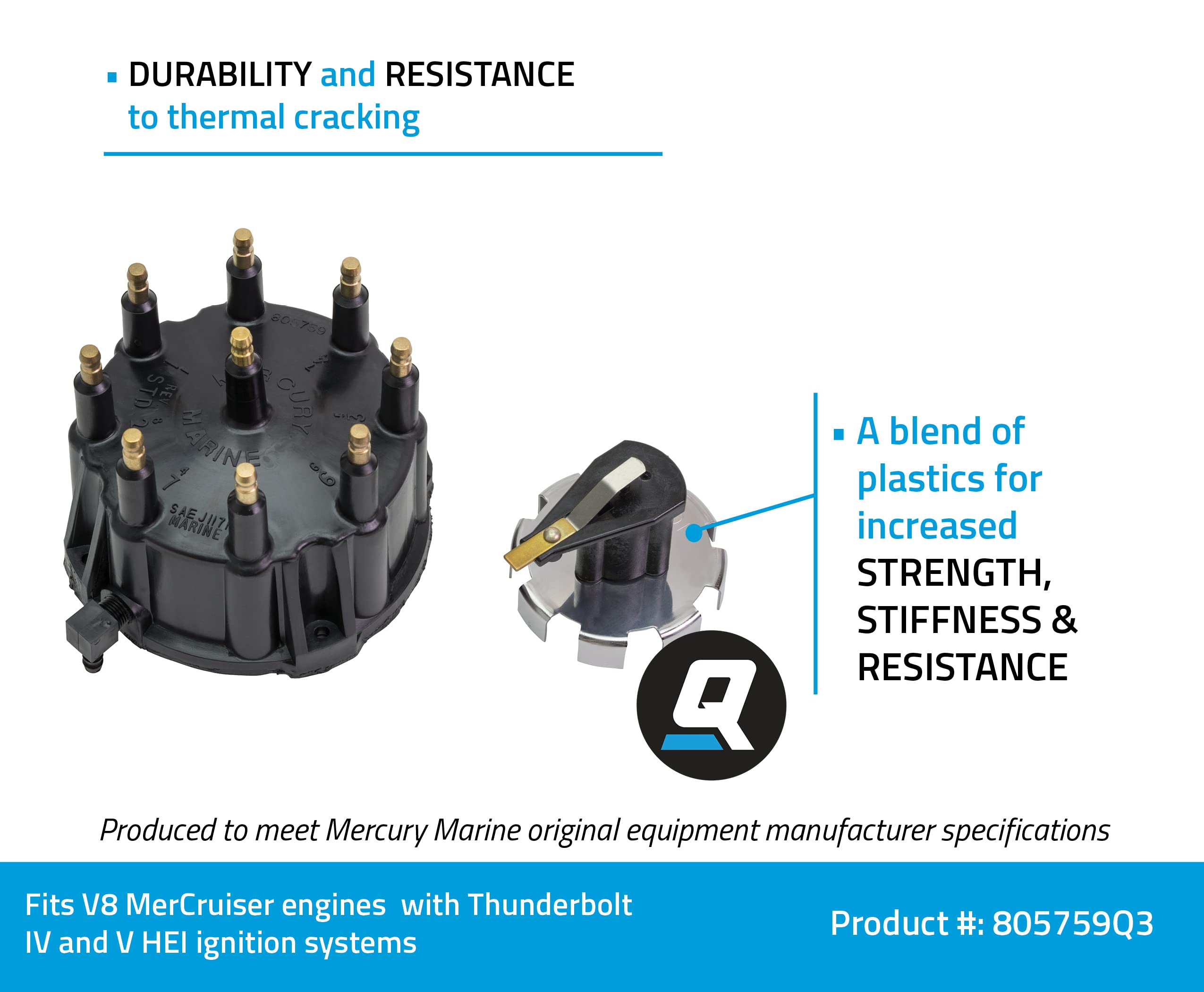 Quicksilver distributor cap close-up showing brass contacts for corrosion resistance