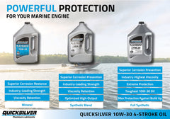 Quicksilver being poured into an outboard engine for safe lubrication