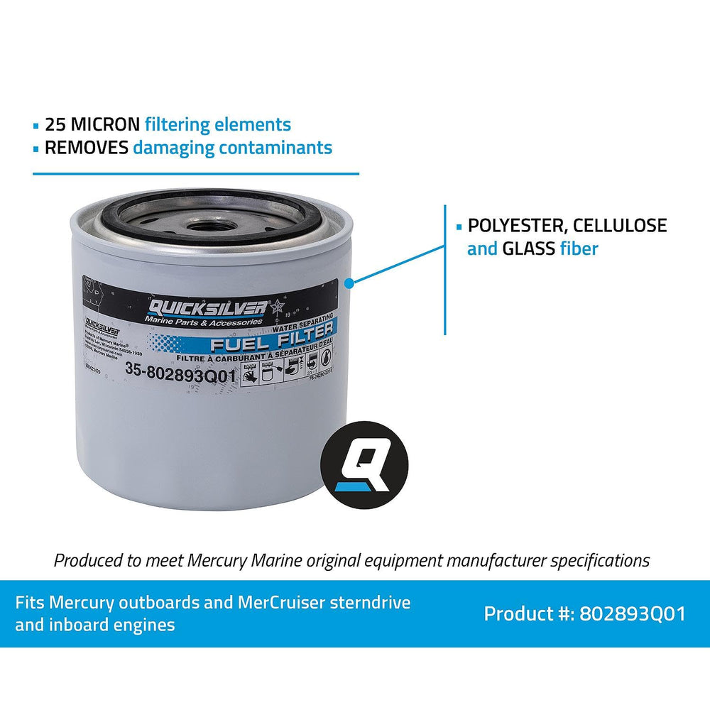 Quicksilver filter held in hand for size reference and easy replacement