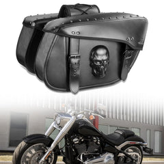 Quixofiber front view 3D skull saddlebag showing bold design and secure closure