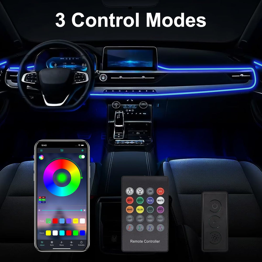 QVEVDACAR footwell LEDs installed showing improved cabin ambient visibility