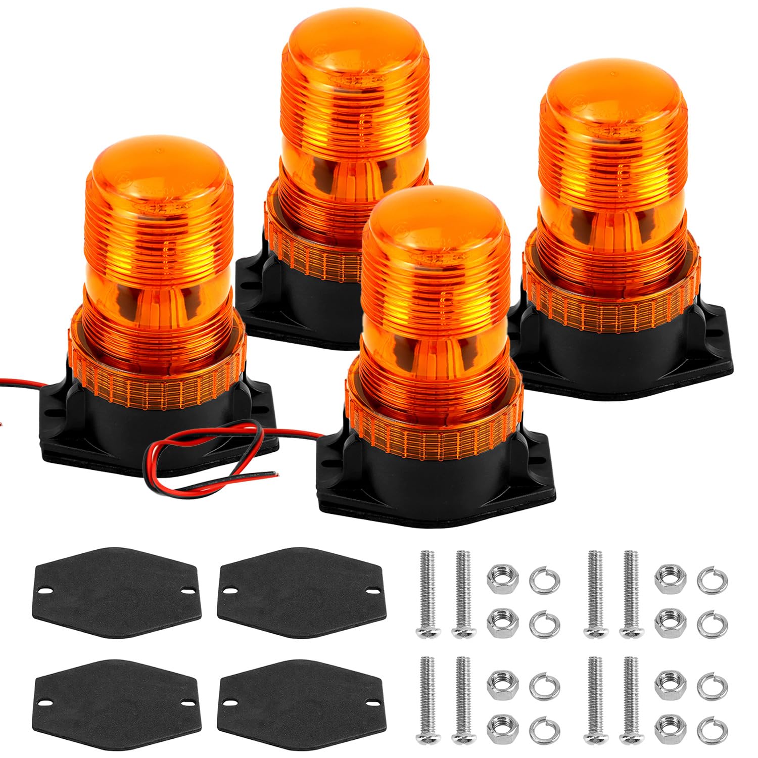 QWORK amber strobe front view showing four-pack and bright visibility benefit