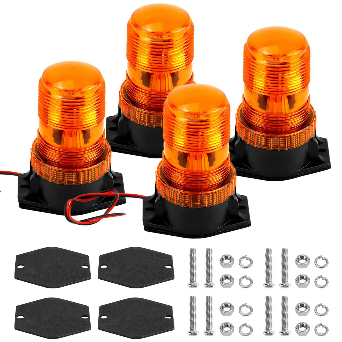 QWORK amber strobe front view showing four-pack and bright visibility benefit