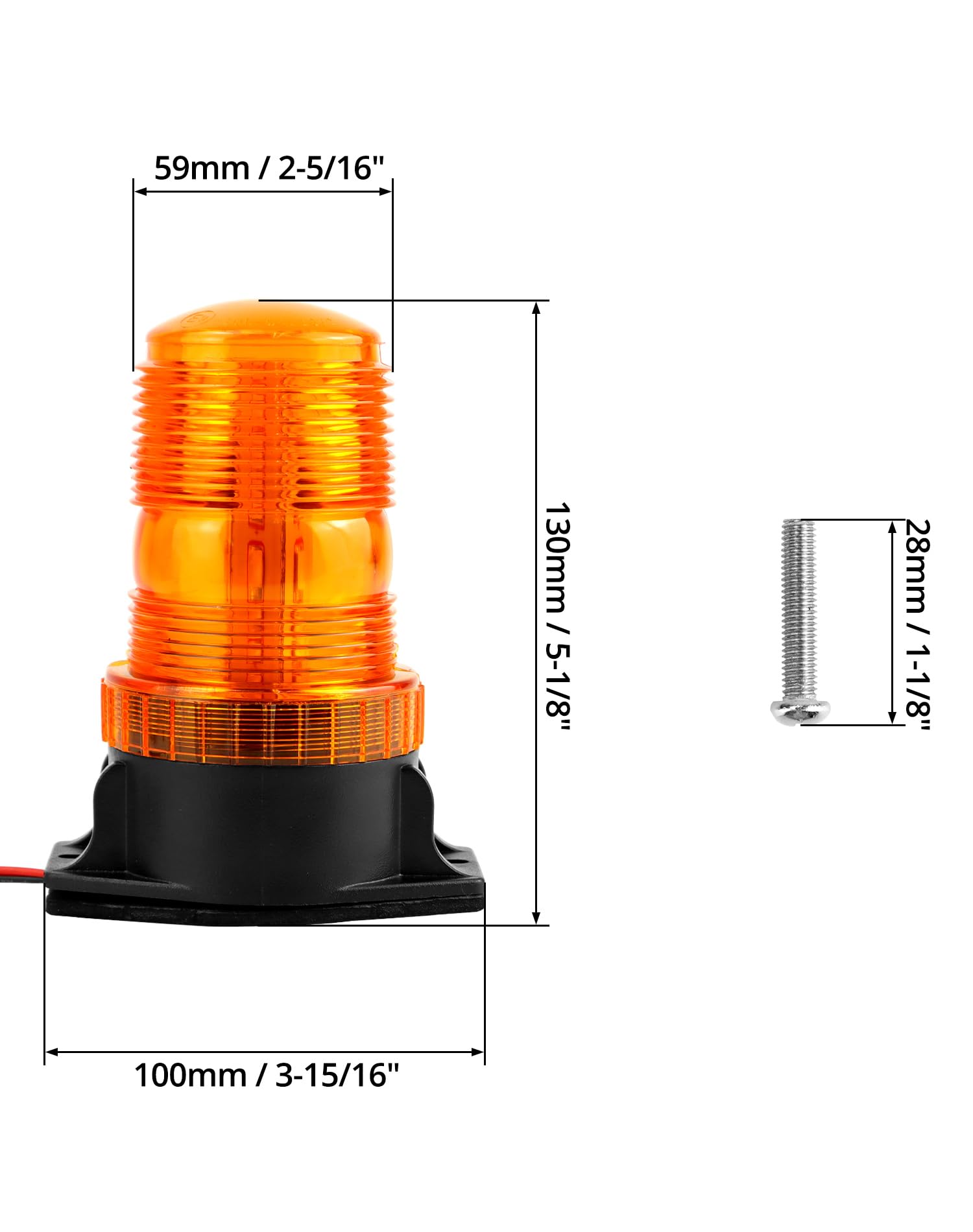 QWORK amber strobe wiring and base showing screw mount and easy installation
