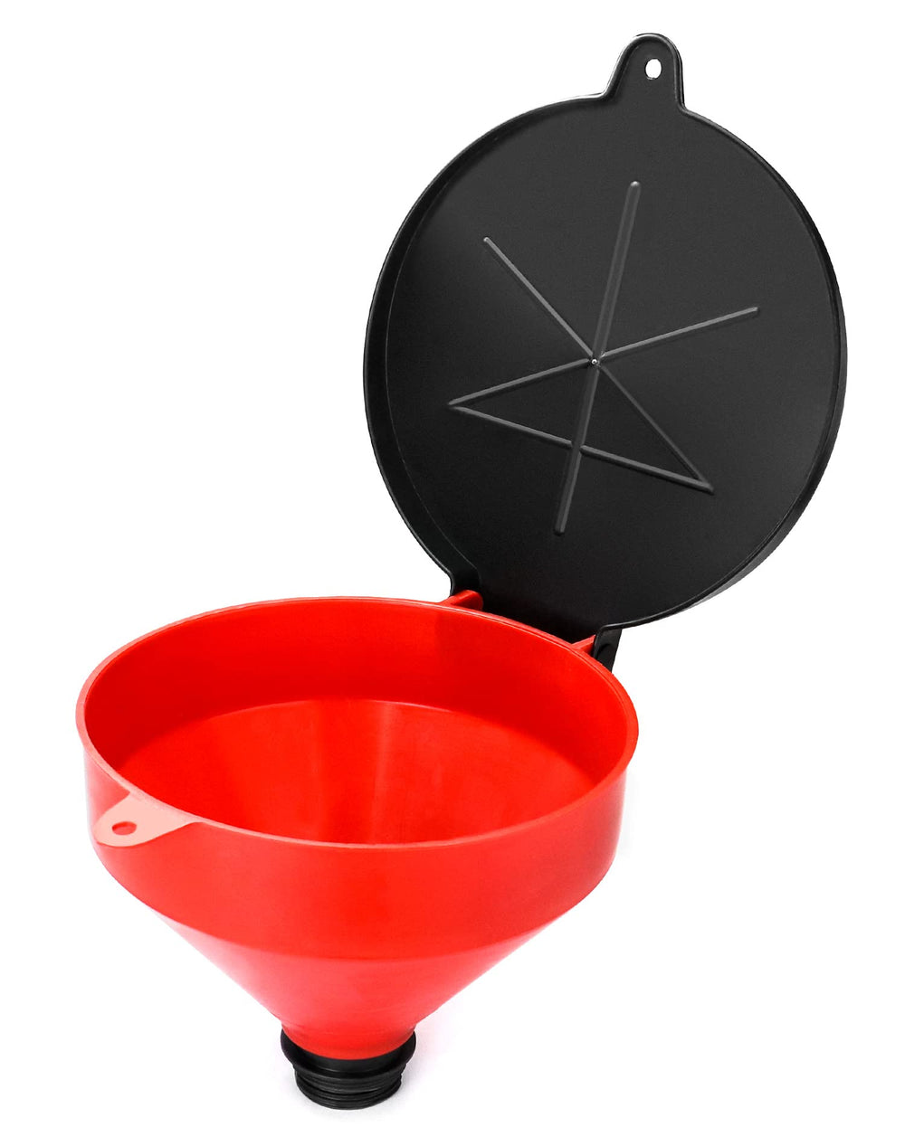 QWORK funnel front view showing secure lid and spill-prevention benefit
