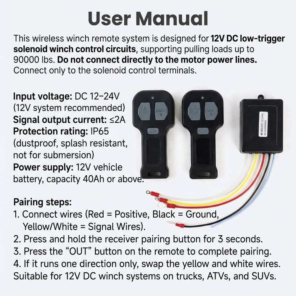 QWORK receiver installed on ATV demonstrating remote winch control advantage
