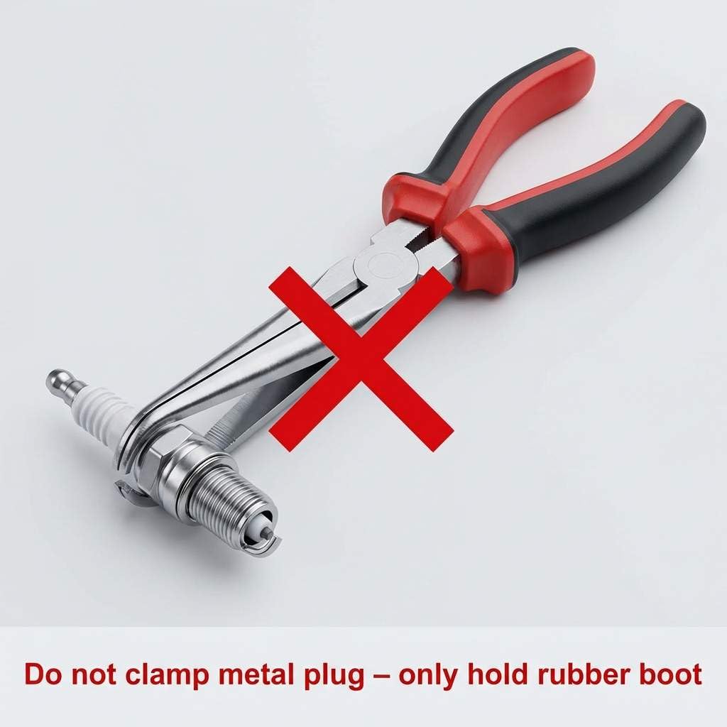 QWORK pliers reaching deep spark plug showing long-reach access benefit