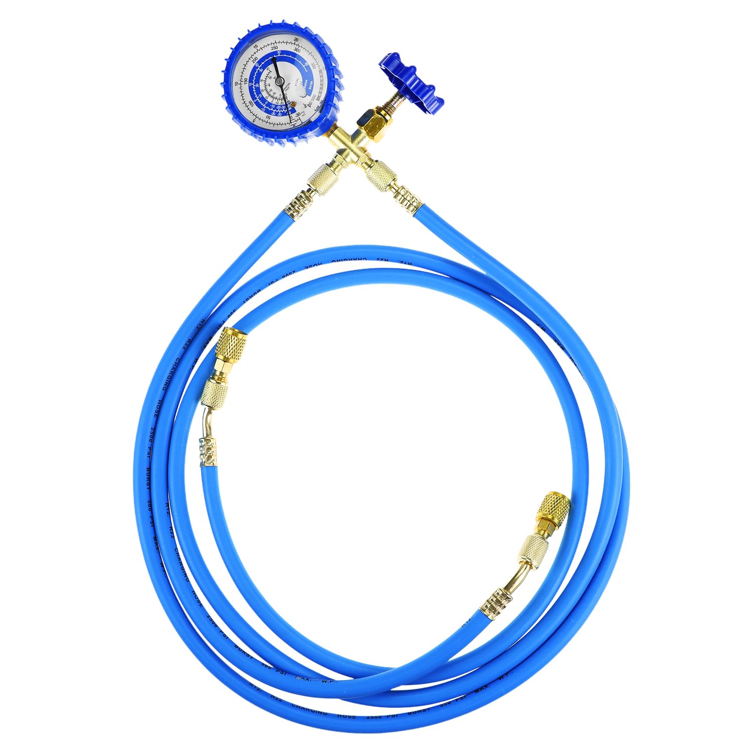 QWORK low-pressure gauge closeup clearly marked for R410a R22 R134a