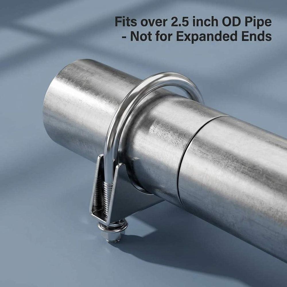 QWORK clamp mounted on 2.5" exhaust pipe showing tight seal and reduced leakage