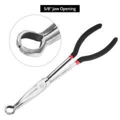 QWORK 11" plier in use reaching tight spark plug spot for safety