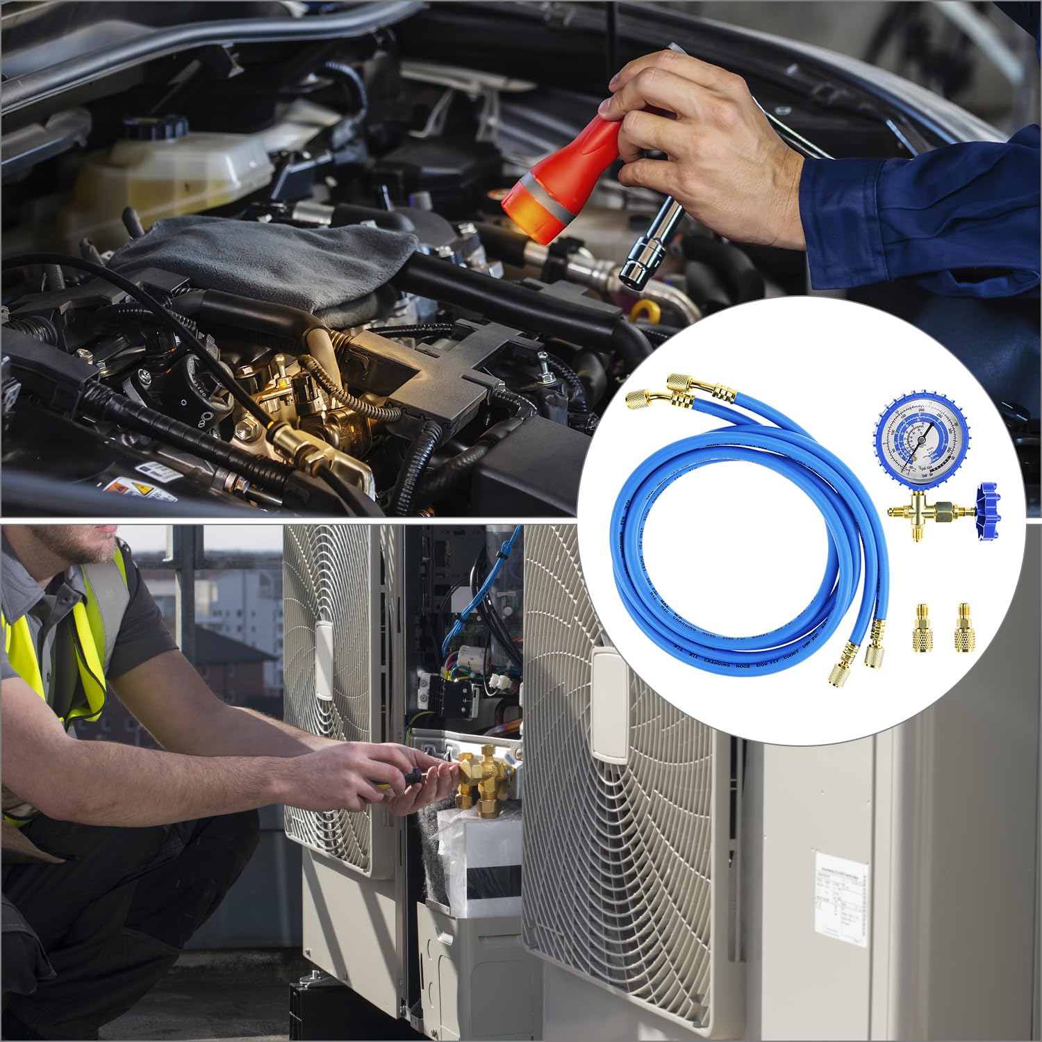 QWORK hoses next to tape measure for scale and easy sizing benefit