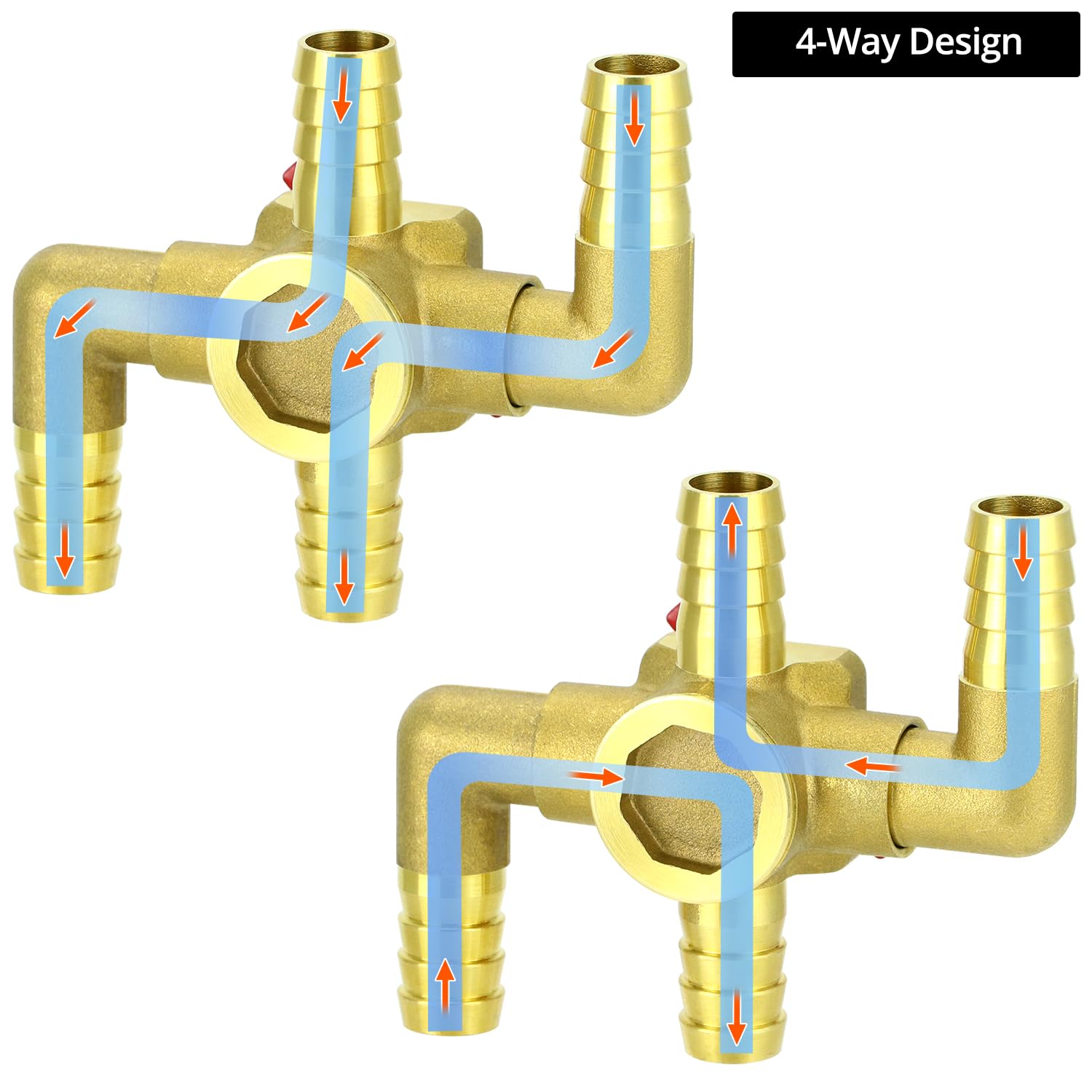 QWORK valve with hose clamp connection showing sealed 5/8" hose attachment benefit
