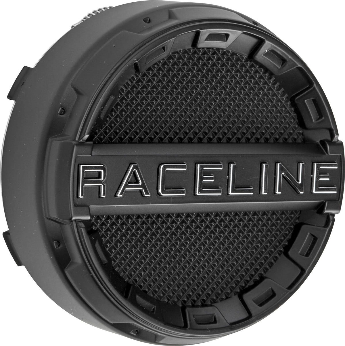 Raceline center cap front view showing fit and clean finish for wheel restoration