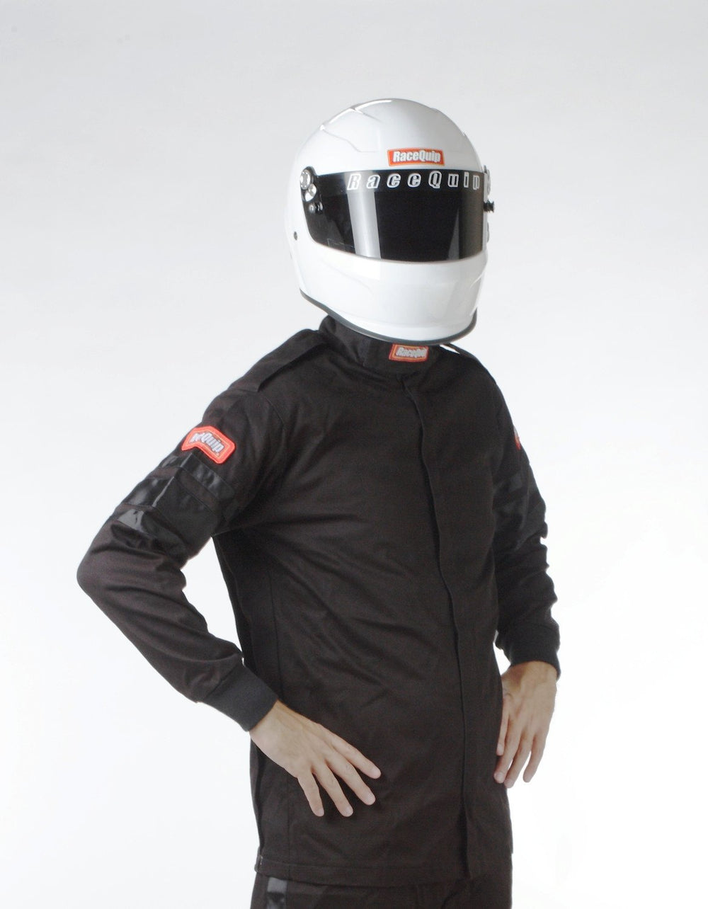 RaceQuip brass zipper and high collar showing durability benefit