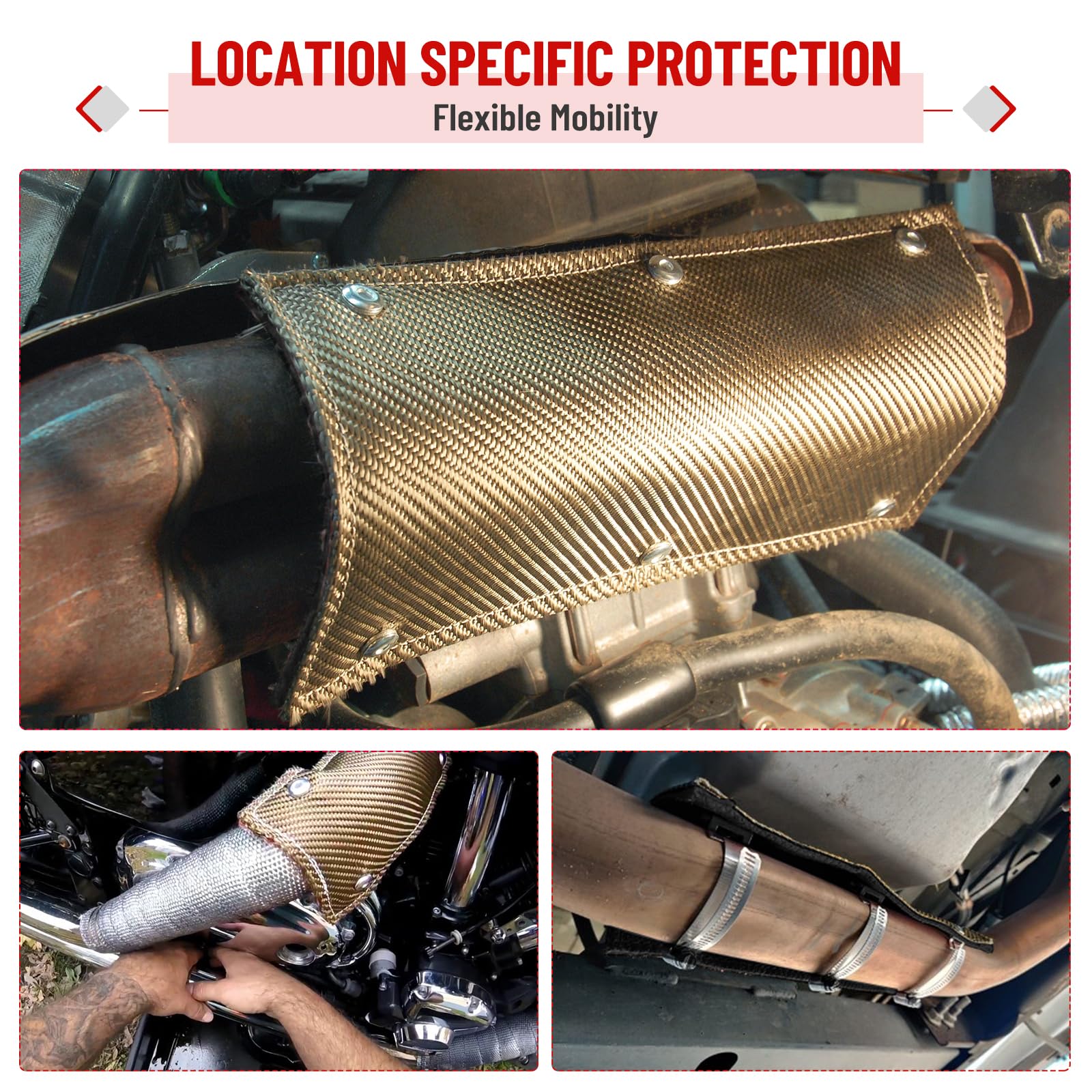Racewill mounted on motorcycle exhaust demonstrating component protection