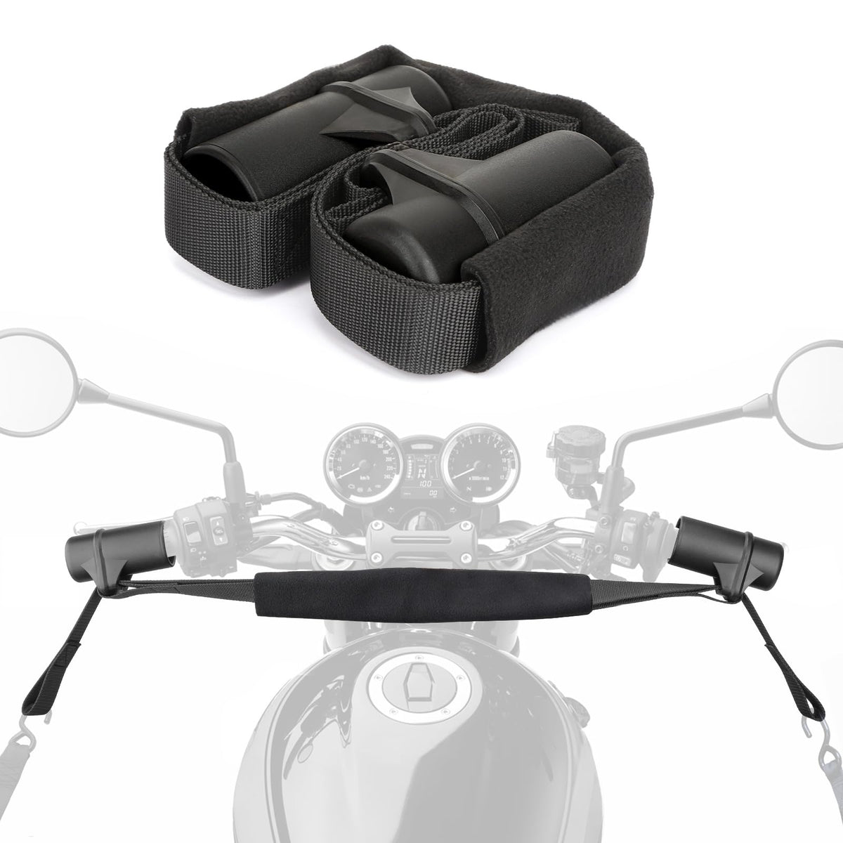 Racrank front view of handlebar straps showing full kit and ease of setup