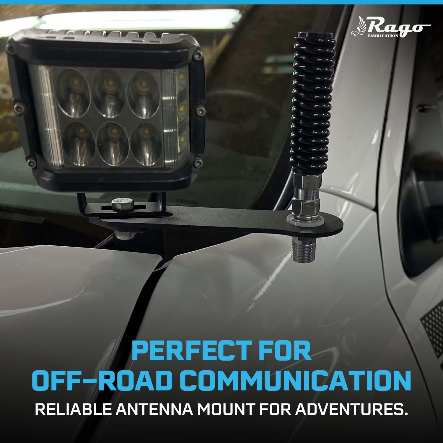 Rago Fabrication mounted on ditch light bracket demonstrating easy no-drill installation