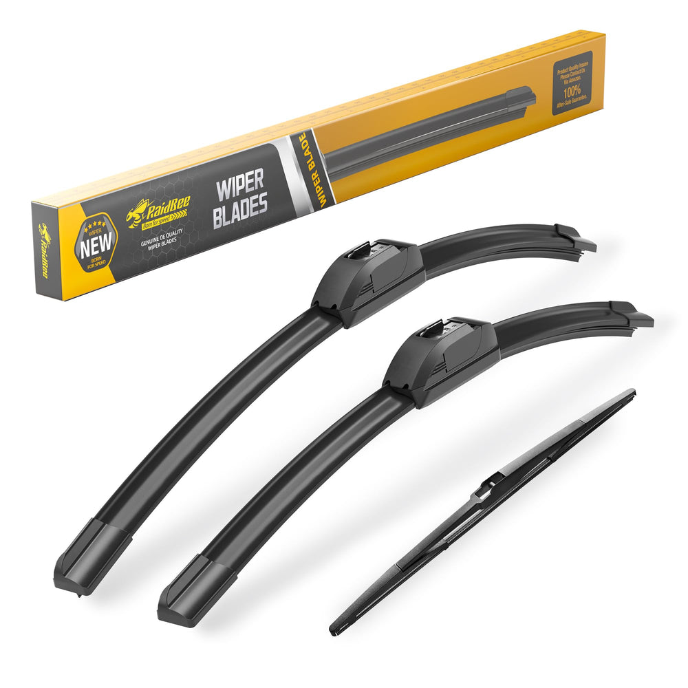 RaidBee front packaging showing wiper blades and fit list for Prius benefit clear replacement info