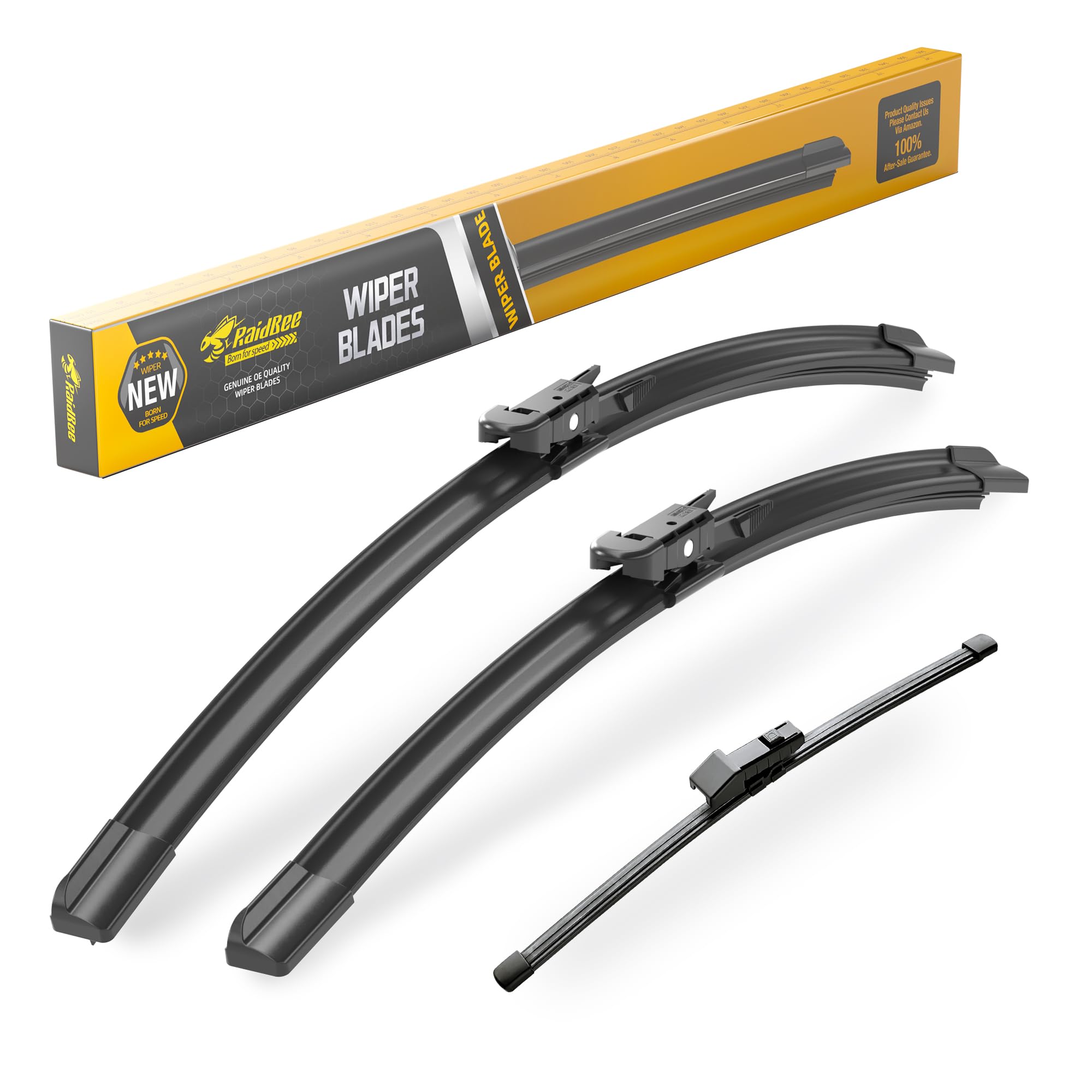 RaidBee front packaging showing OEM replacement wiper blades and fit benefits