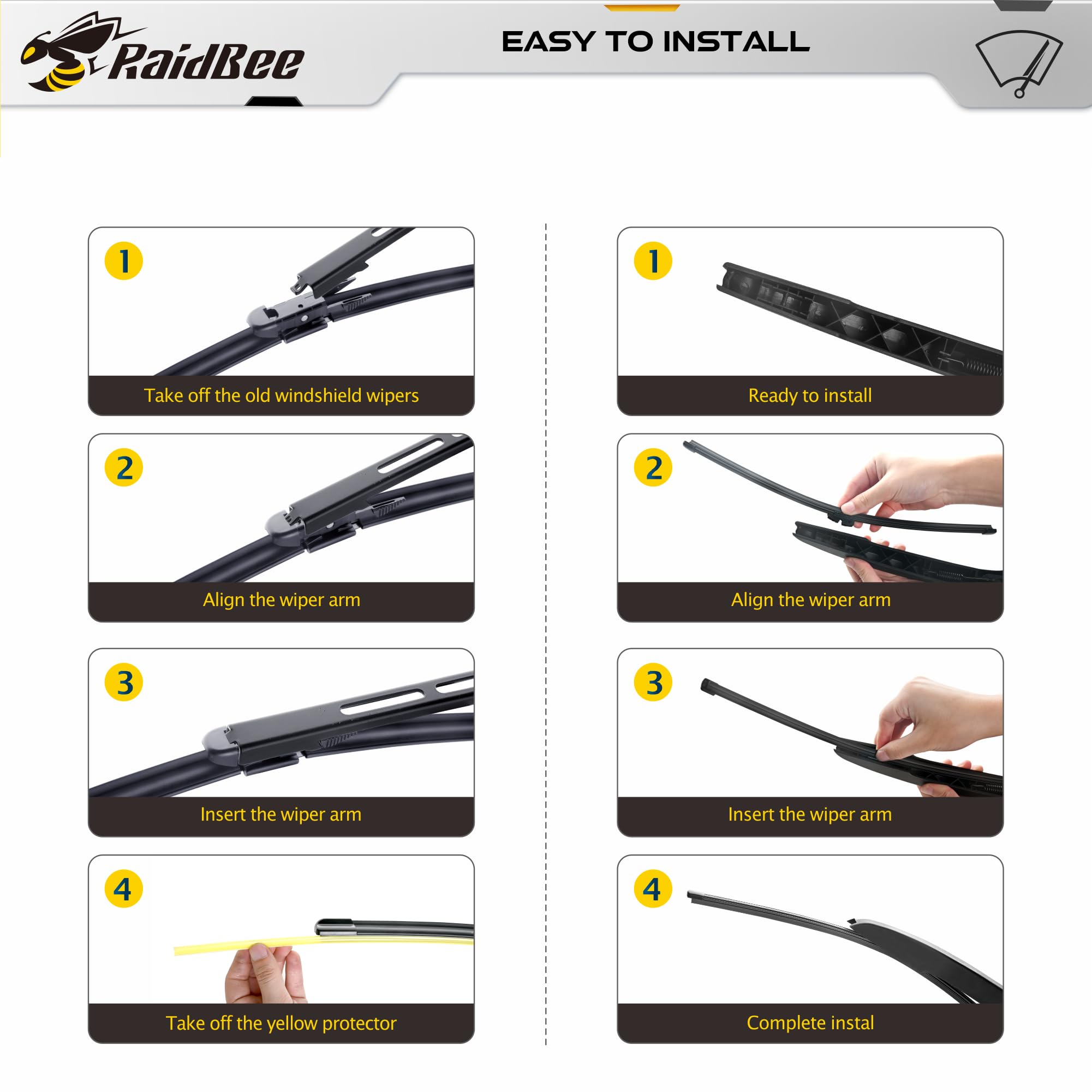 RaidBee blades beside ruler size comparison showing correct fit for 2013–2019 Ford Escape
