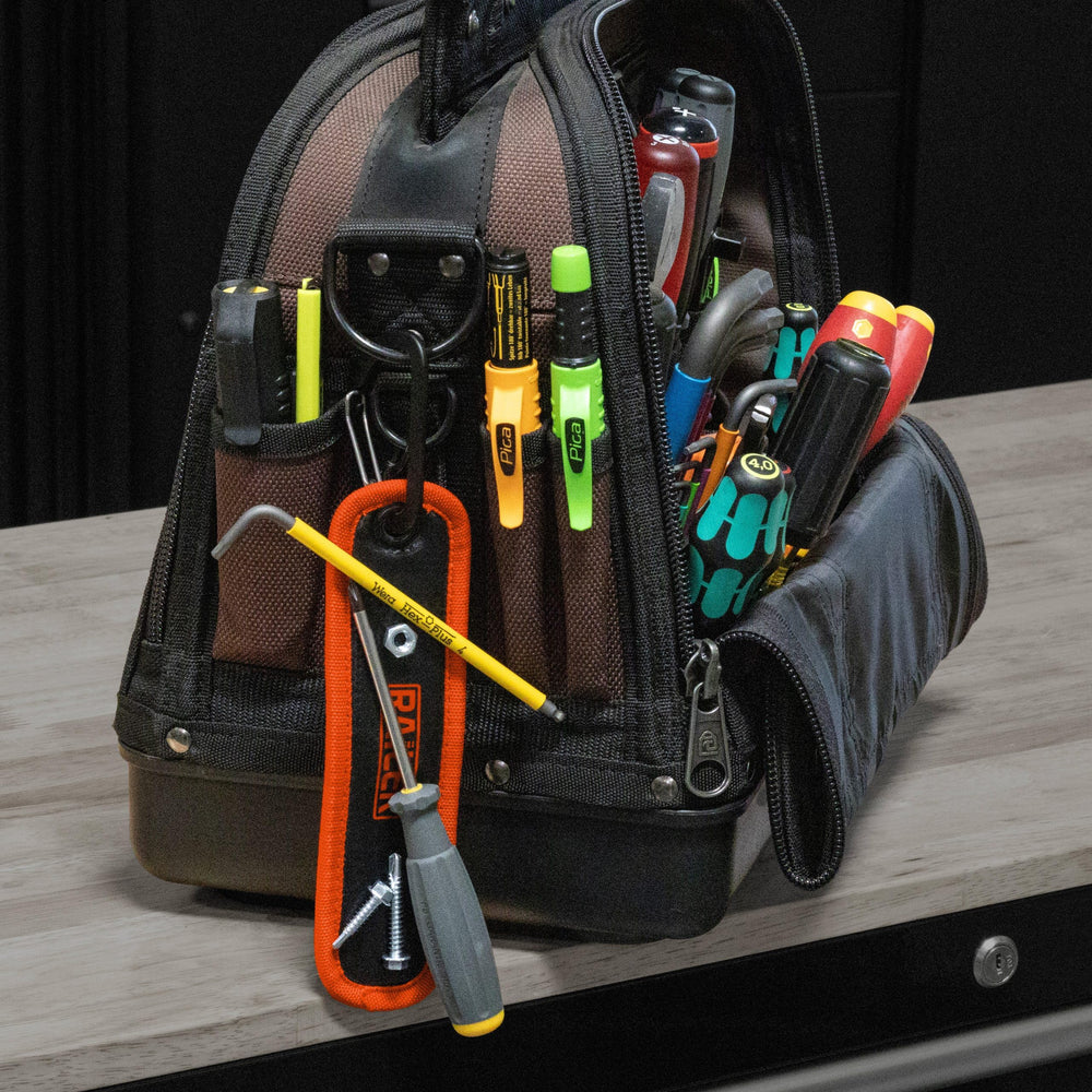 Railer carabiner attached to belt loop for hands-free tool access benefit