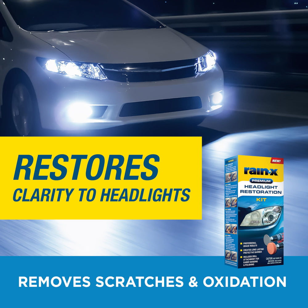 Rain-X before and after headlight comparison showing improved visibility