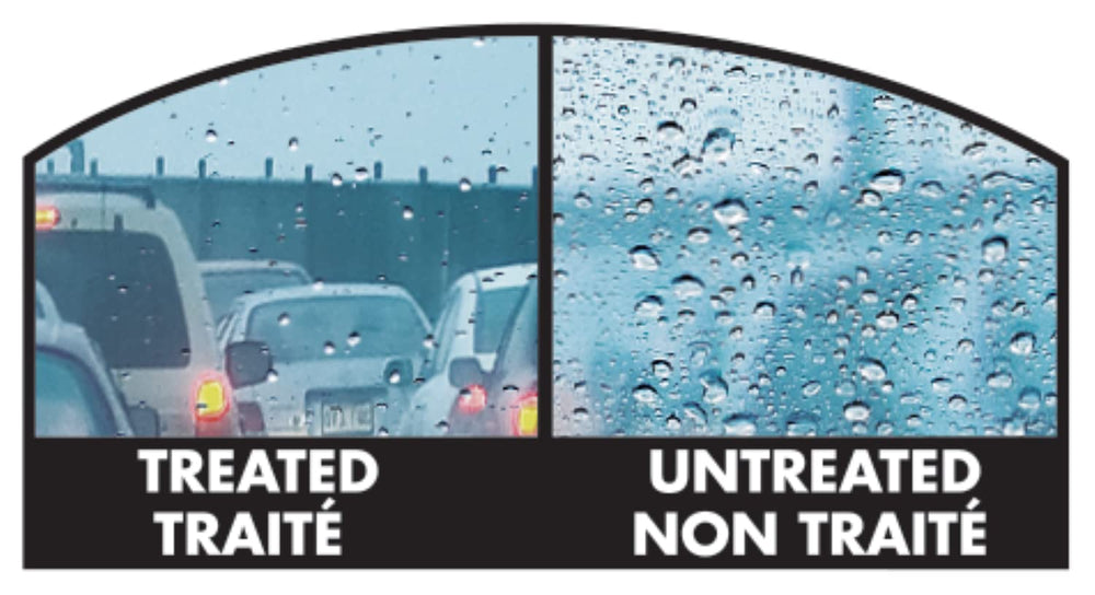 Rain‑X applied to a boat windshield demonstrating clearer view in wet conditions
