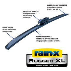 Rain‑X closeup of synthetic rubber squeegee highlighting smooth wipe benefit