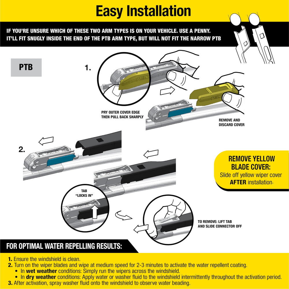 Rain-X blade beside ruler showing 20-inch size for easy fit confirmation