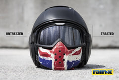 Rain‑X spray can beside safety goggles to show scale and practical application