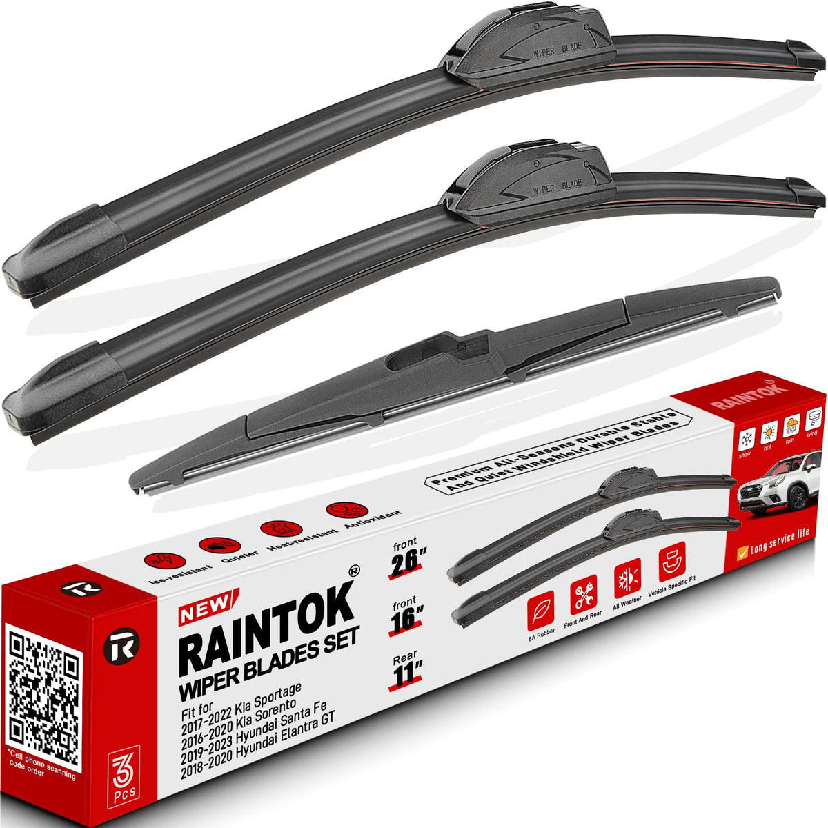 RAINTOK front packaging showing 26" 16" 11" set and compatibility details for clear shopping
