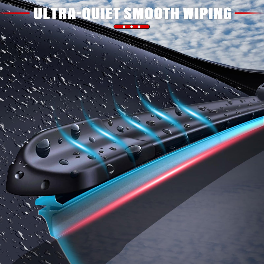 Raintok on vehicle in rain illustrating quiet wiping and consistent water removal