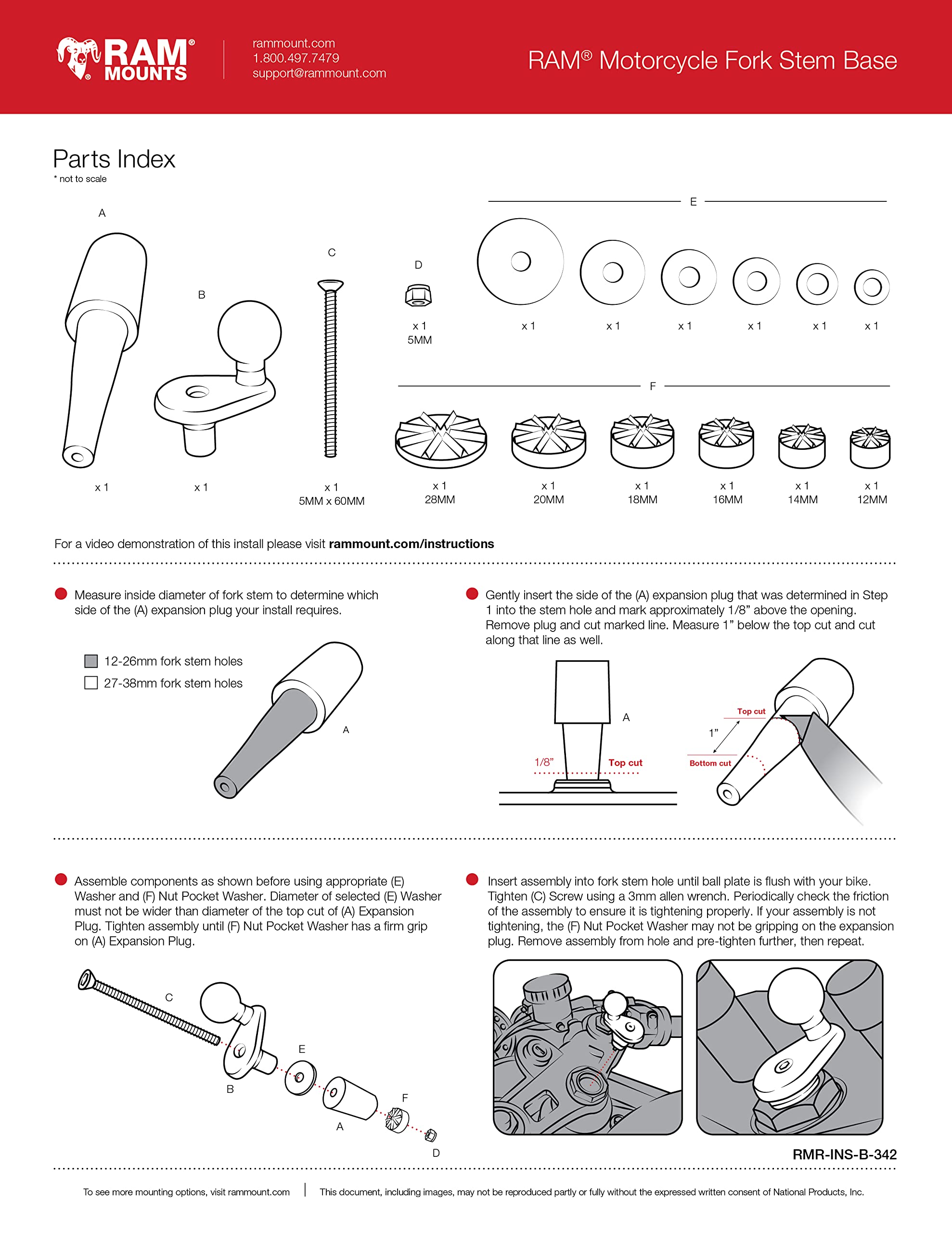 RAM MOUNTS product packaging with hardware and lifetime warranty card included