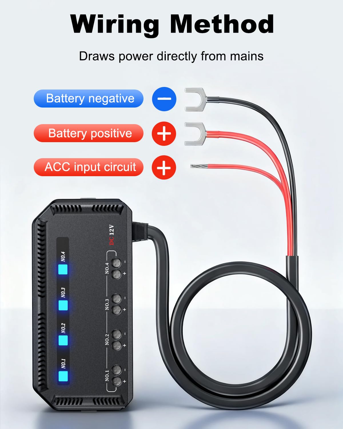 Randpow relay and terminal side view demonstrating secure battery connection