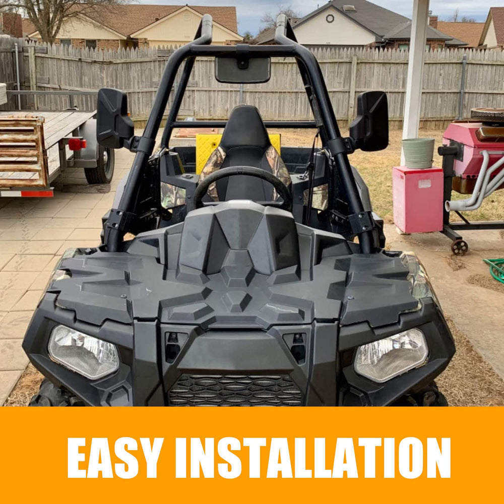 RANSOTO mirror kit mounted on UTV during trail ride showing practical use
