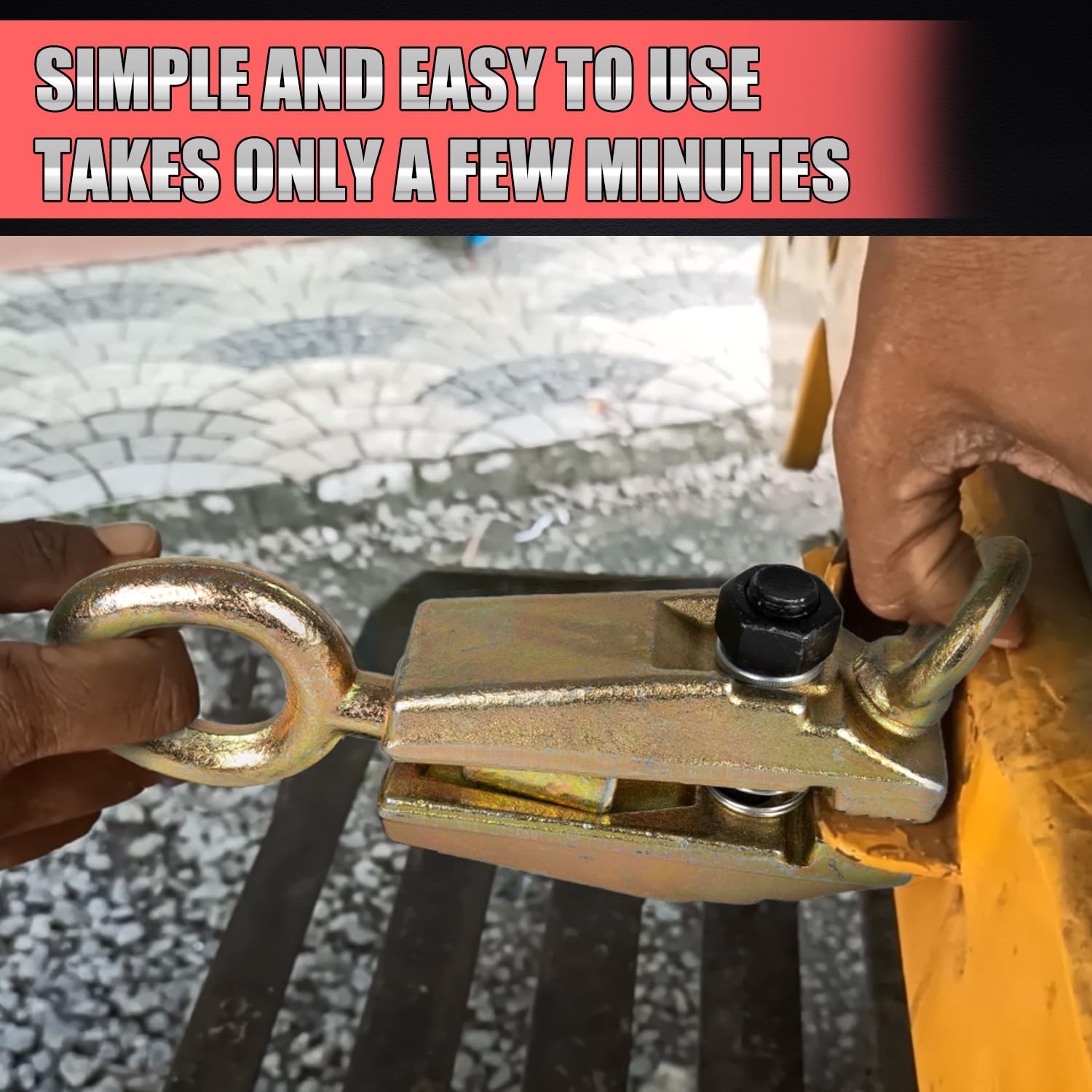 RANSOTO clamp on pinch weld in use illustrating controlled pulling benefit