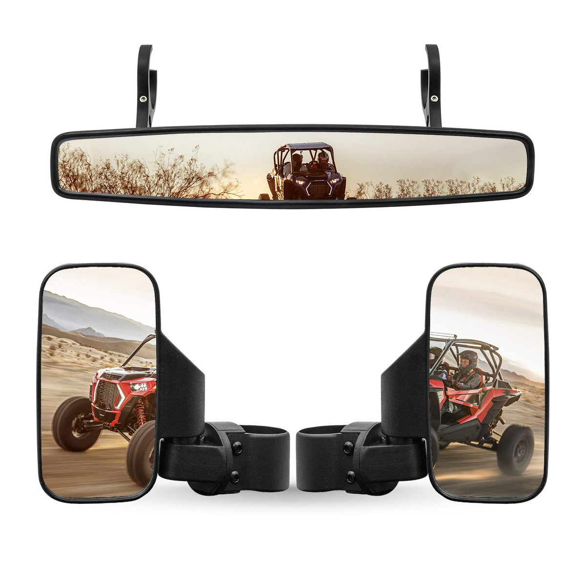 RANSOTO mirror set front view showing three-piece layout and rugged housings for improved visibility