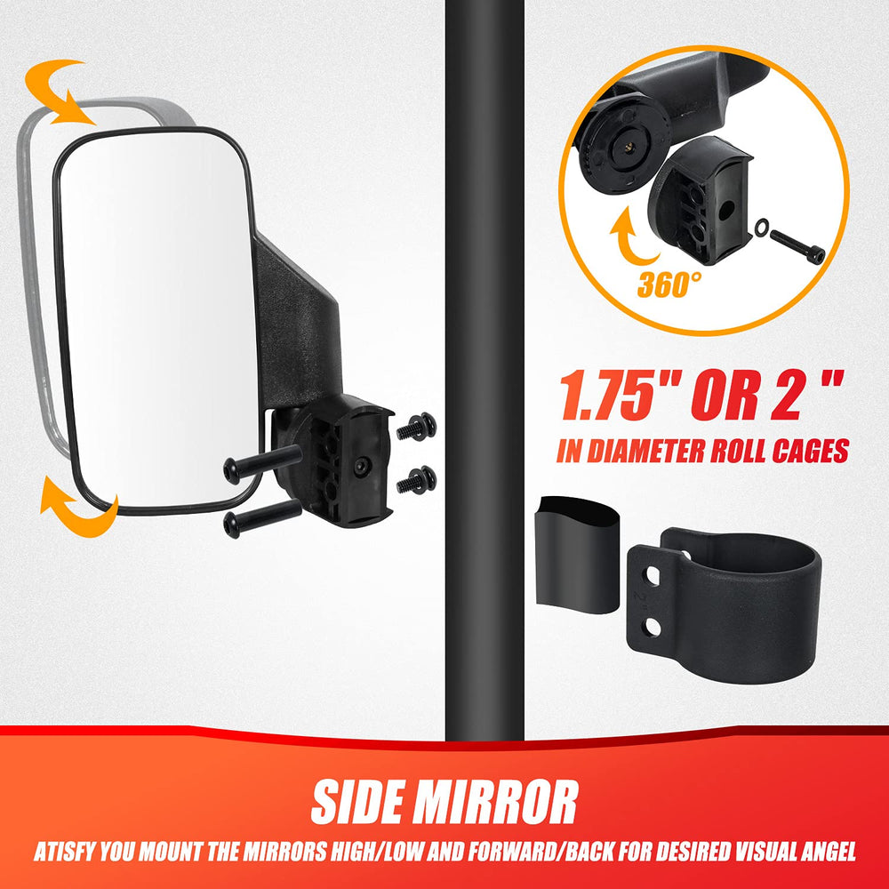 RANSOTO mirrors mounted on UTV roll bar demonstrating improved rear visibility