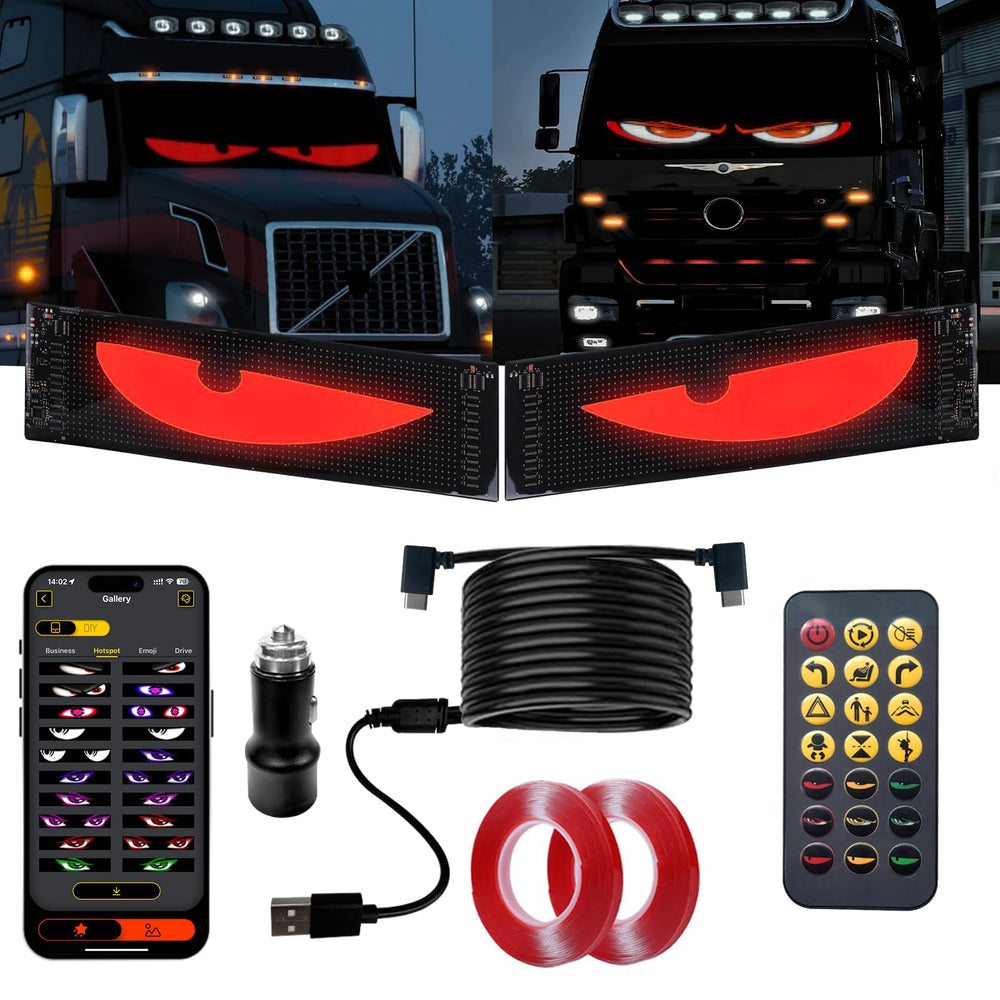 RAOZBE front view of synchronized devil LED eyes showing full-color animation and visibility