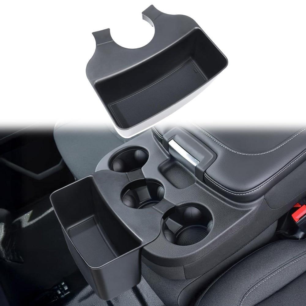 RAVOTOM front view of console organizer showing clean fit and added storage benefit