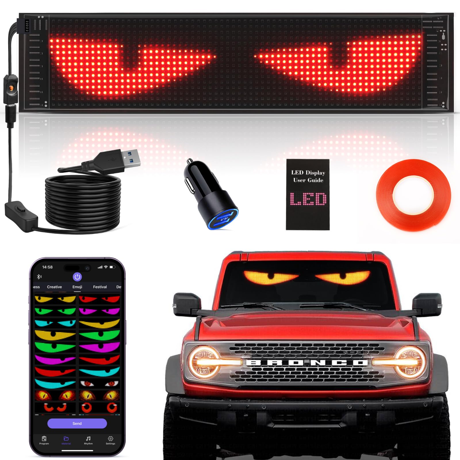 Rayhome front view of full 15x4 LED panel showing vibrant colors and design benefit