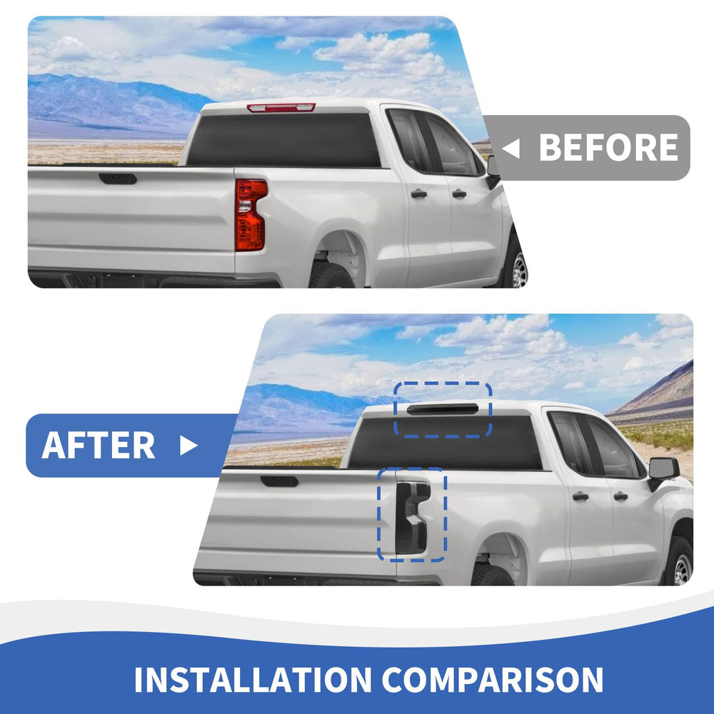 RAZPOY side profile fitment showing precise alignment with Silverado tail light housings